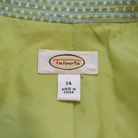 Talbots Womens Tweed Jacket Green Yellow Blue Lined Size 14 Office Career Spring - Picture 3 of 11